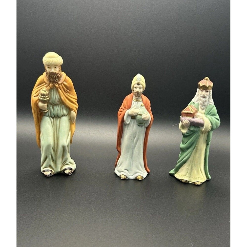 Vintage Hand Painted Ceramic Three Wise Men Christmas Holiday Nativity Decor
